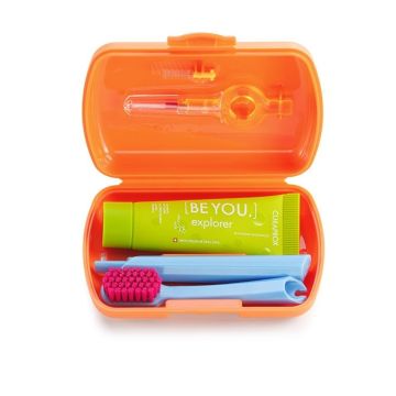 Curaprox Travel set orange, Interdentalbürste,Zahnpasta 10ml,Reisebox