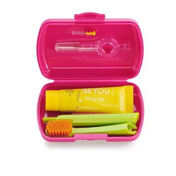 Curaprox Travel set magenta, Interdentalbürste,Zahnpasta 10ml,Reisebox